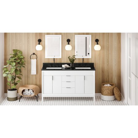 JEFFREY ALEXANDER 60In. White Theodora Vanity, Double Bowl, Black Granite Vanity Top, 2 Undermount Rectangle Bowls VKITTHE60WHBGR